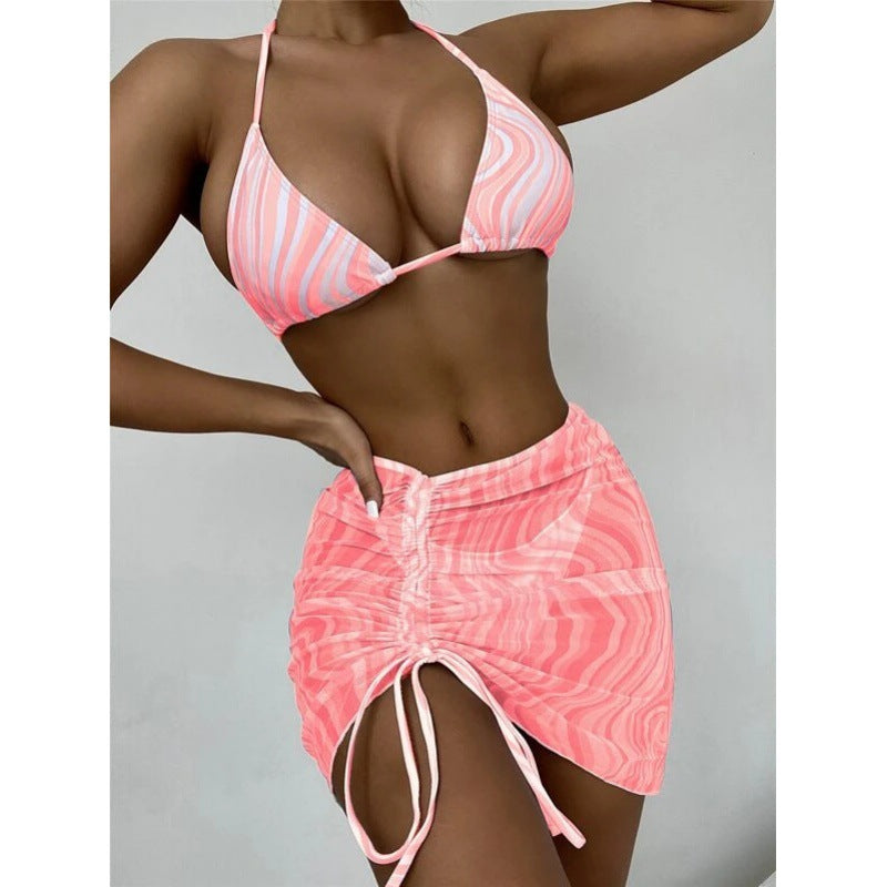 Women Bikini set with adjustable triangle top and transparent skirt Ivyshape