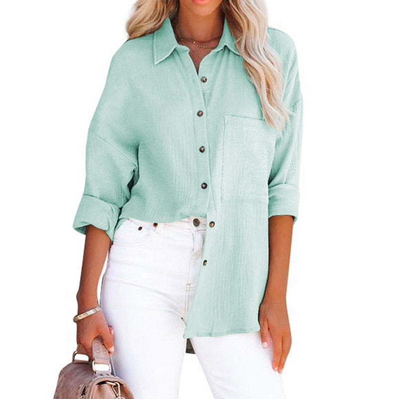 Ladies Chiffon Shirt with Wide Sleeves and Practical Breast Pocket Ivyshape