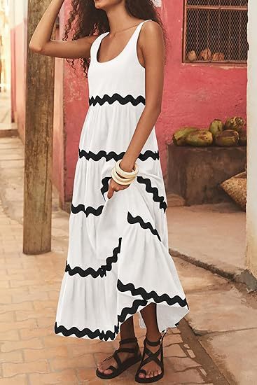Women's Maxi Dress with Loose Fit and Wave Pattern Ivyshape