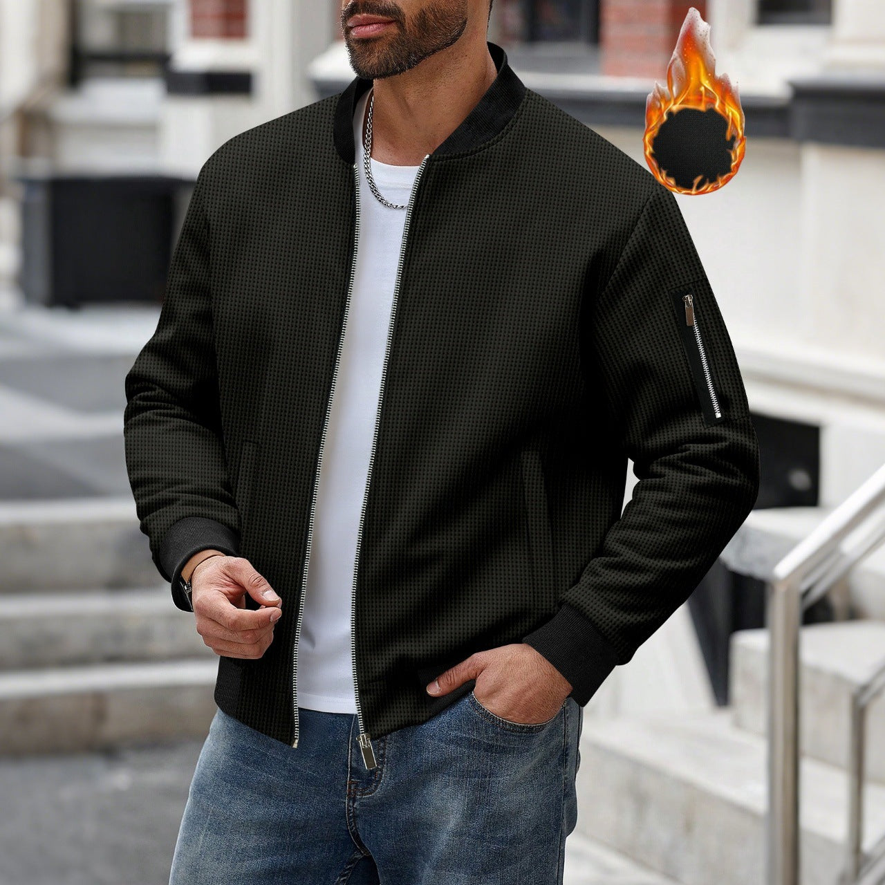 Men's sporty bomber jacket with zipper and textured design Ivyshape