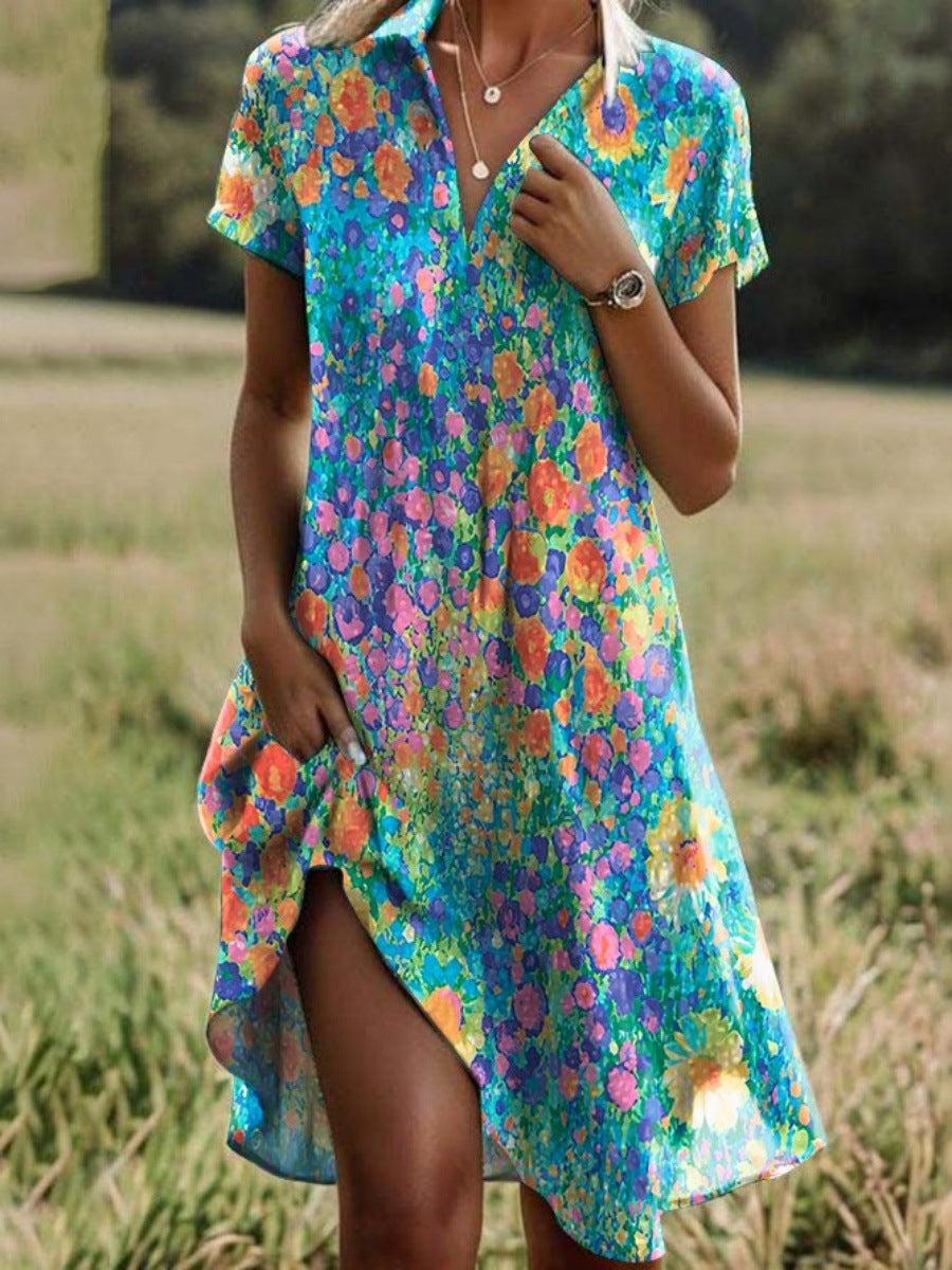 Women's Fresh Flower Shirt Dress with Button Closure and Casual Cut Ivyshape