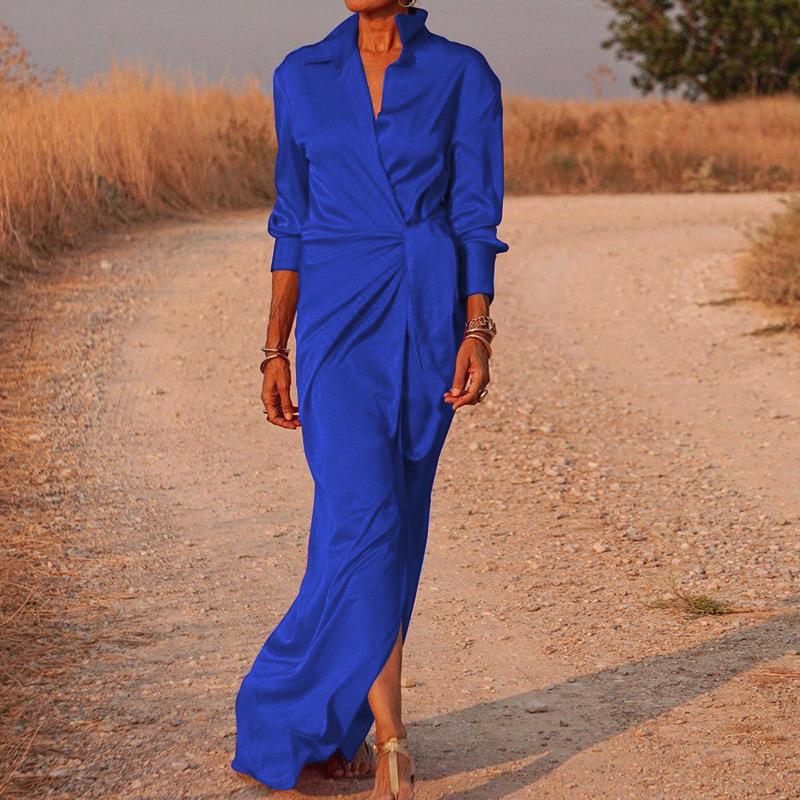 Ladies Elegant Wrap Maxi Dress with Feminine Cut and Side Slit Ivyshape