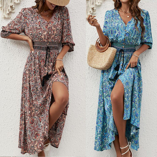 IvyShape | Buttoned Beach Flowing Long Dress