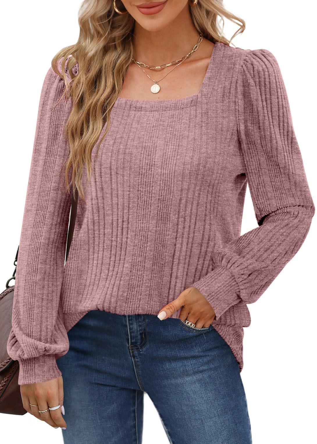 Women's fashionable sweater with textured rib pattern and puff sleeves Ivyshape