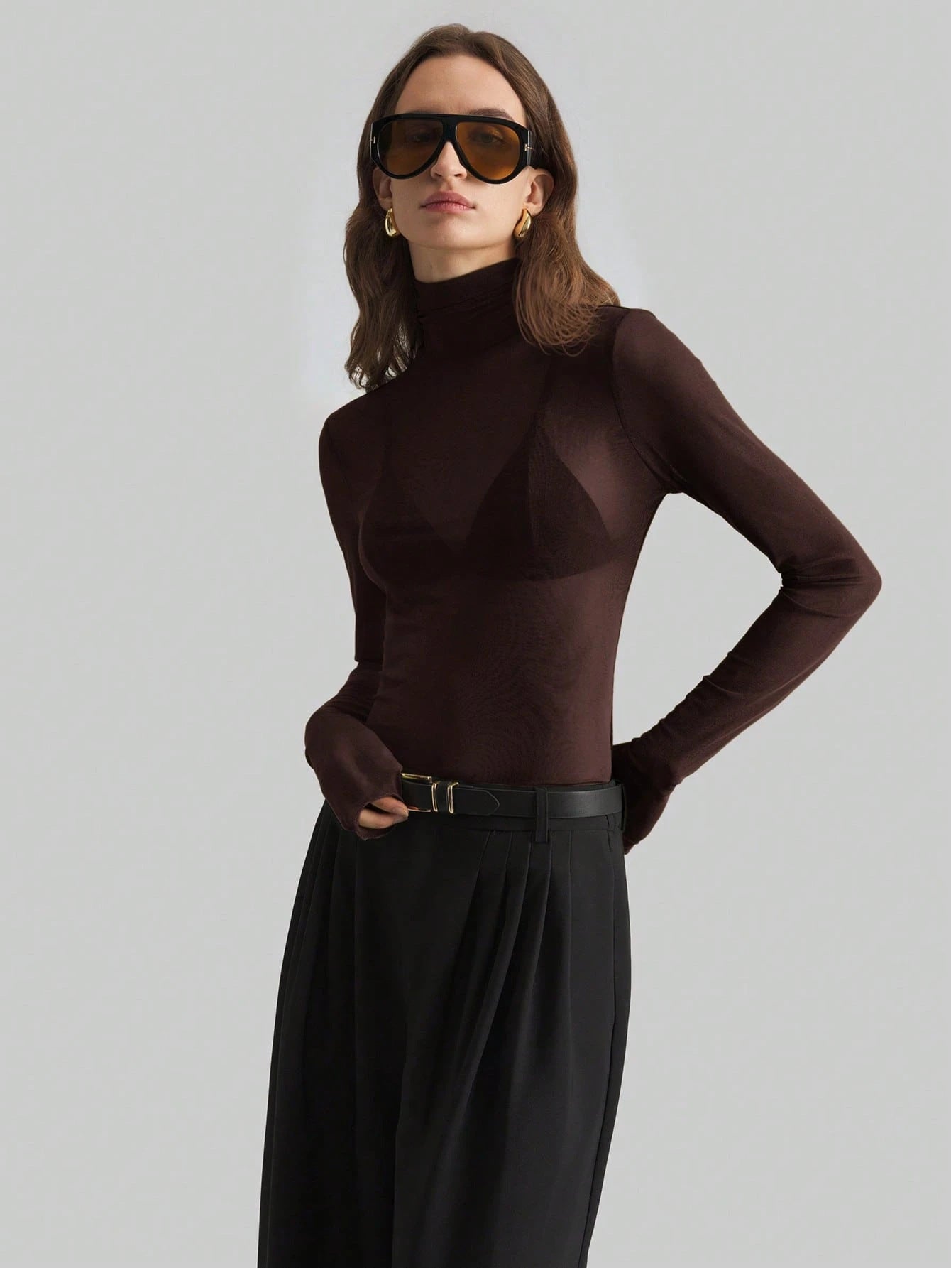 Women's Transparent Turtleneck Blouse with Figure-Shaping Cut Ivyshape