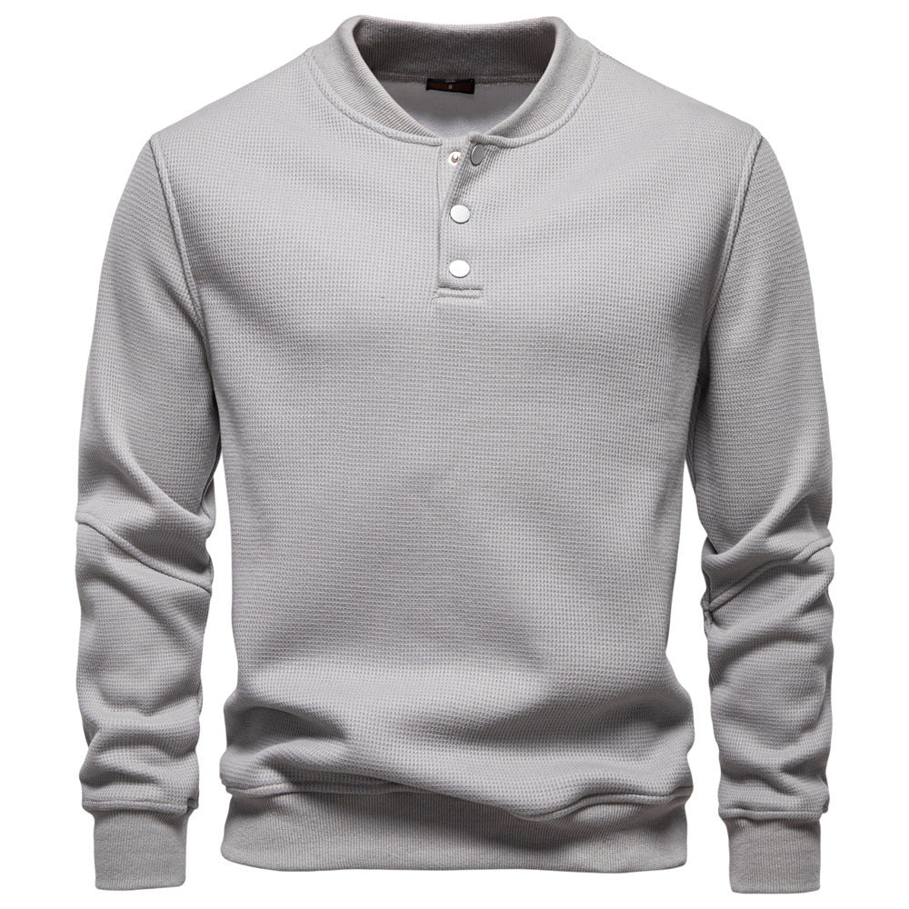 Men's long-sleeve pullover with button placket and textured fabric Ivyshape