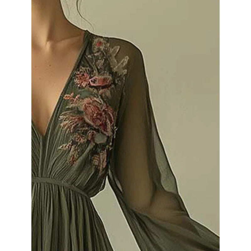 Women Embroidered Chiffon Maxi Dress Ivyshape