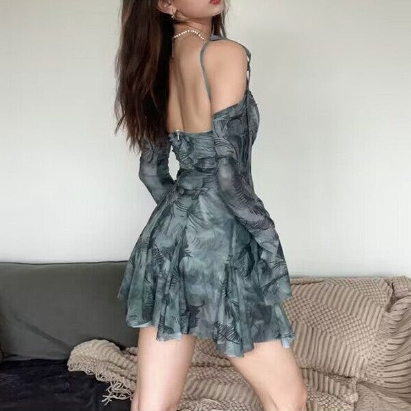 Women's Off-Shoulder Bell Sleeve Mini Dress Ivyshape