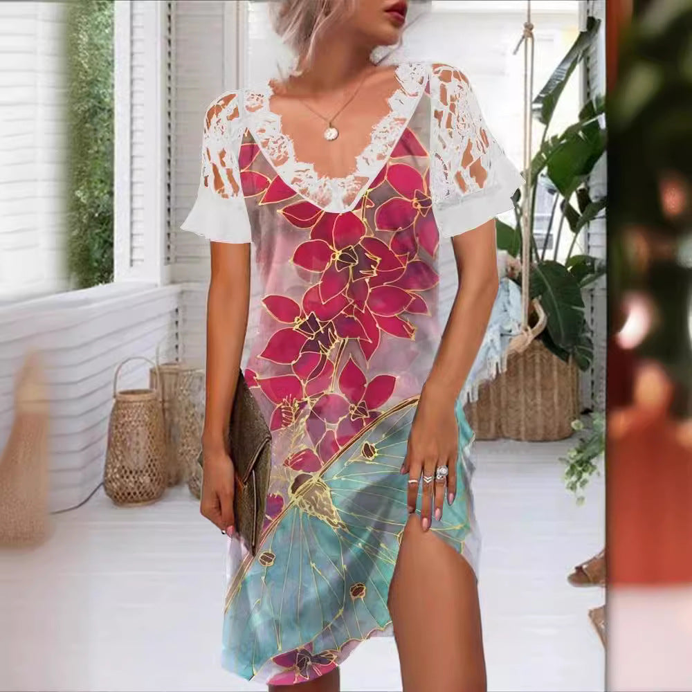 Women's Lace Overlay Floral Shift Dress Ivyshape