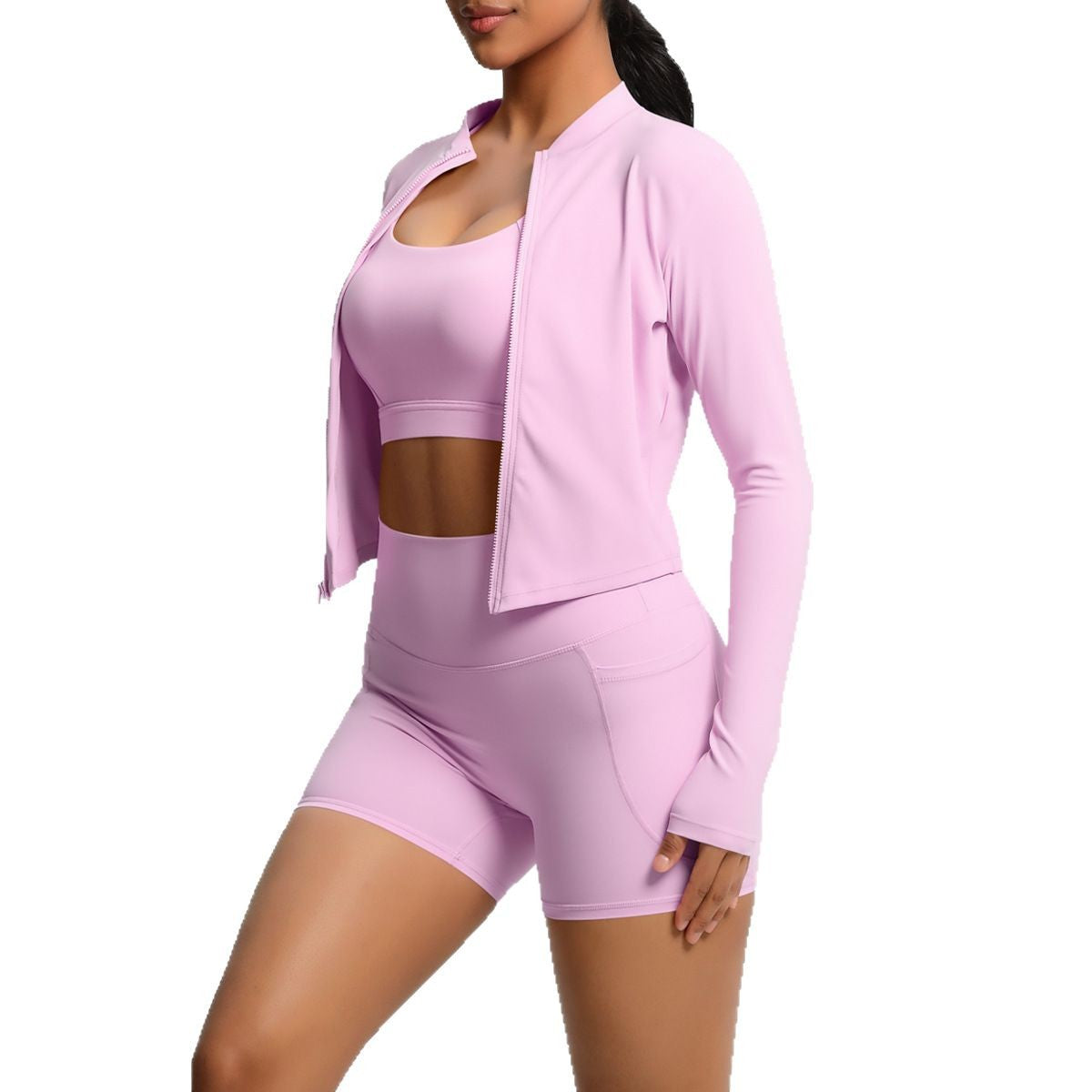 Women's sporty training set with fitted top and high-waisted shorts Ivyshape