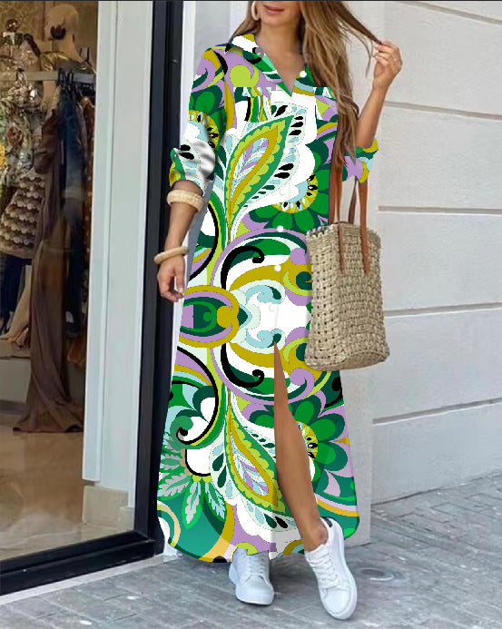 Women's maxi dress with elegant floral pattern and deep slit Ivyshape