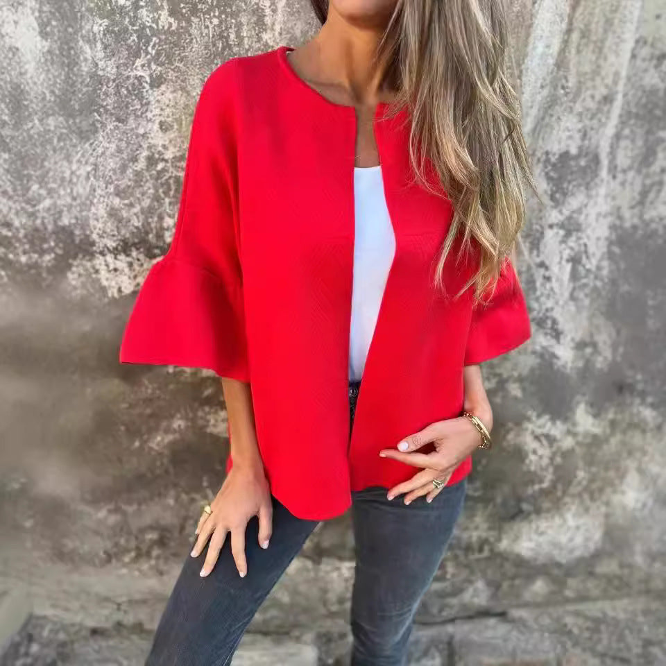 Ladies' trendy cardigan with eye-catching bell sleeves and loose fit Ivyshape