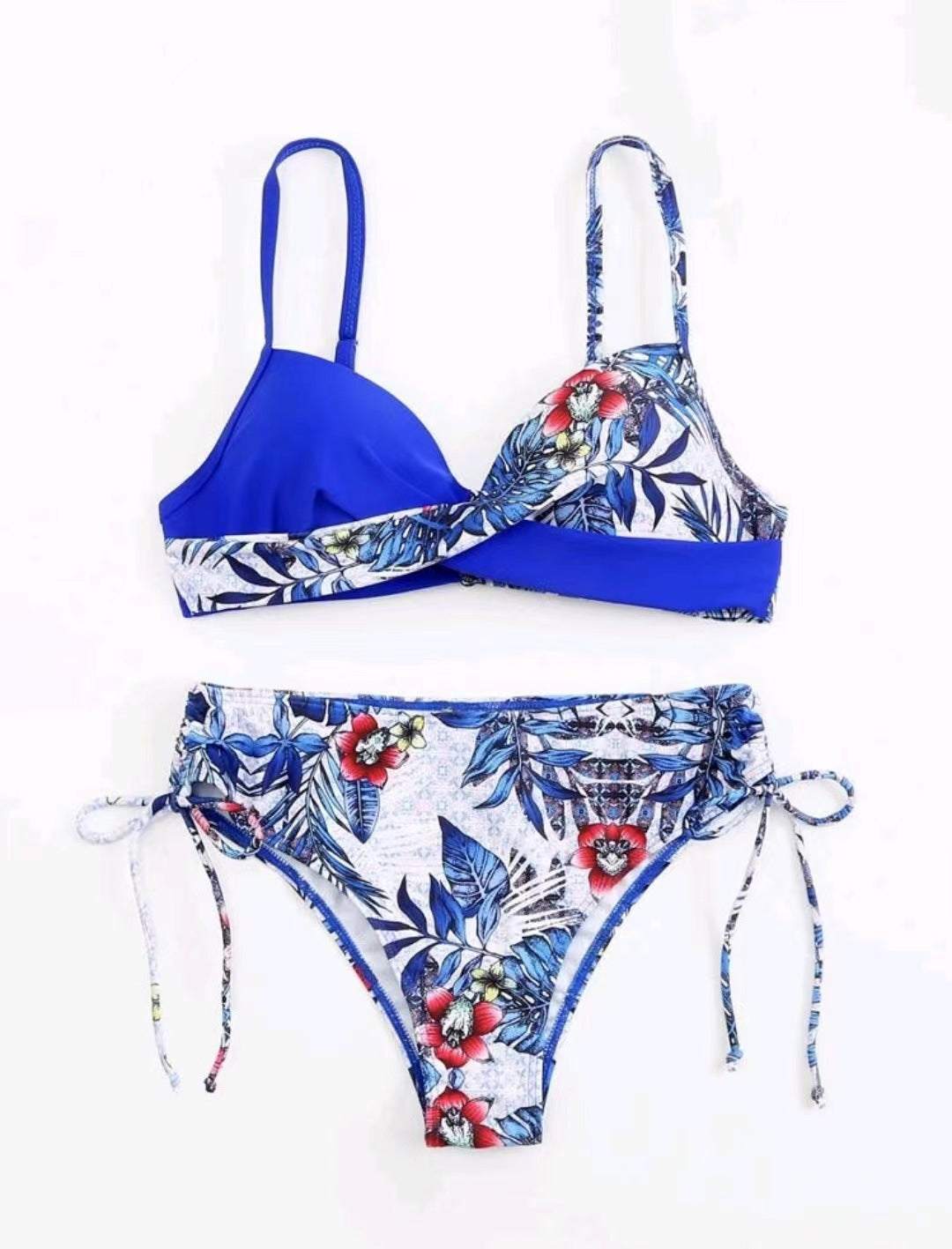 Women Two-Piece Bikini Set with Floral Bottom and Adjustable Straps Ivyshape