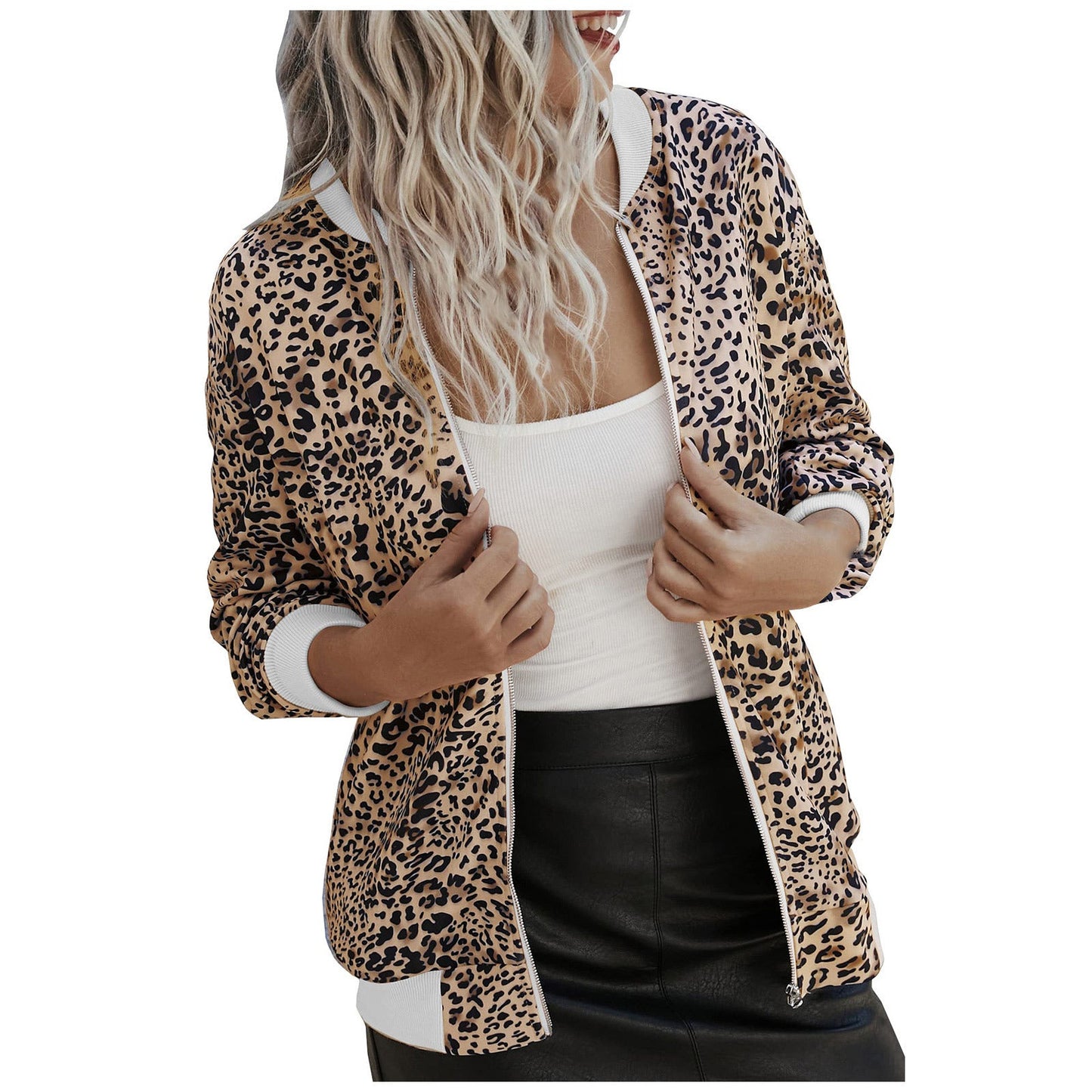 Ivyshape | Leopard Print Stand Collar Jacket