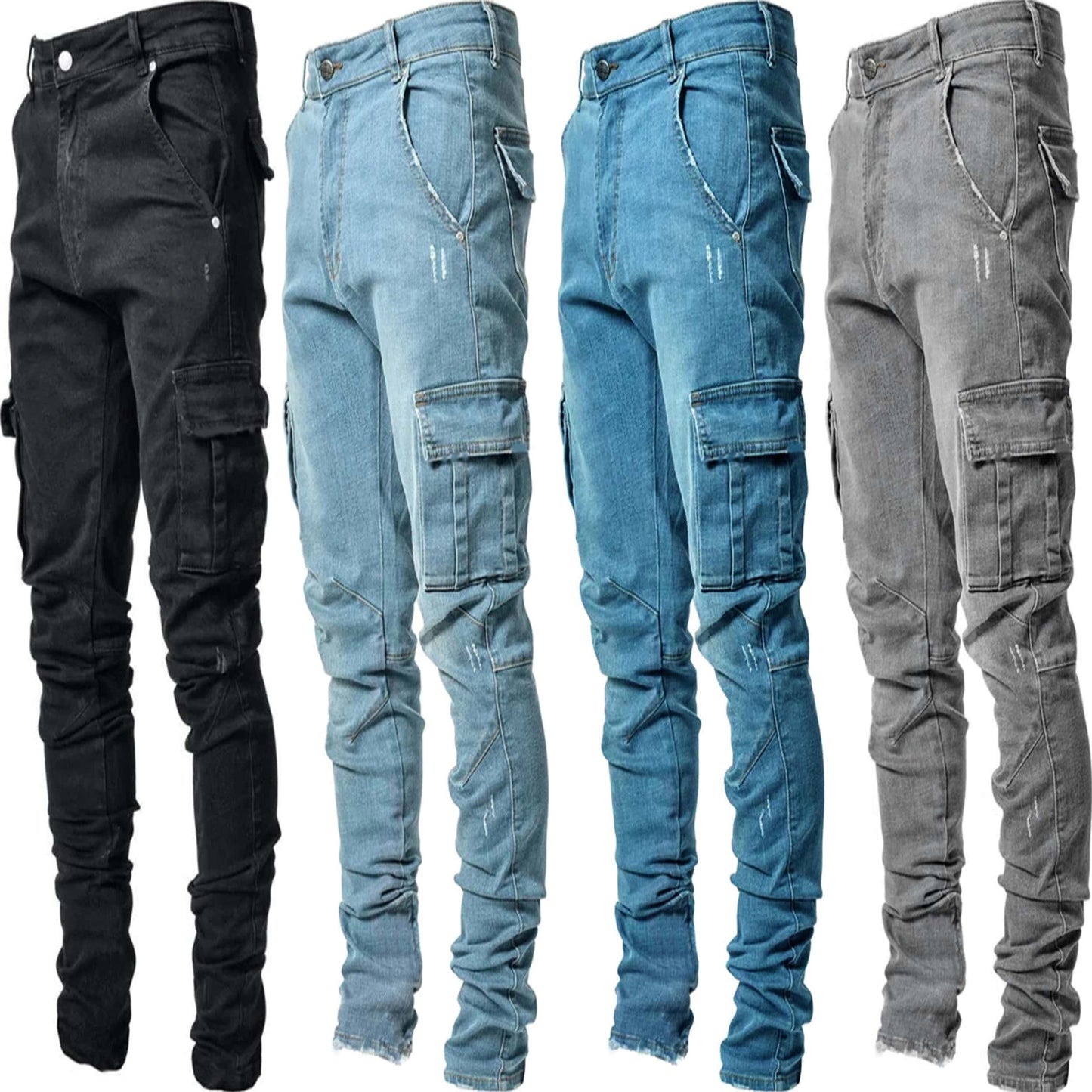 Men's cargo jeans in a casual slim-fit design with functional pockets Ivyshape