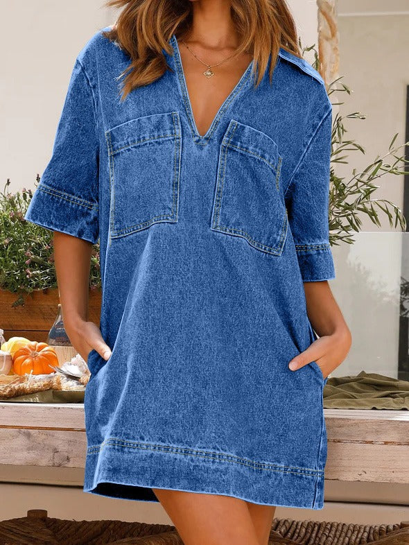 Ivyshape | Sleeve Loose Denim Dress for Women