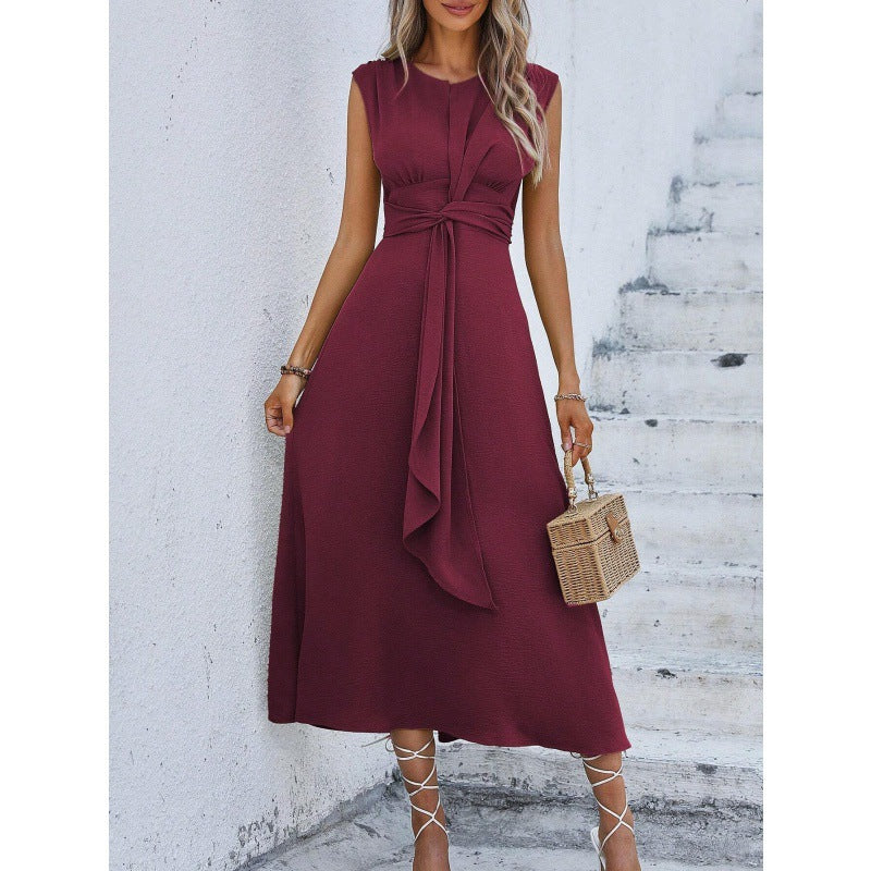 IvyShape | Waist-Tightening Strap Solid Sleeveless Long Dress