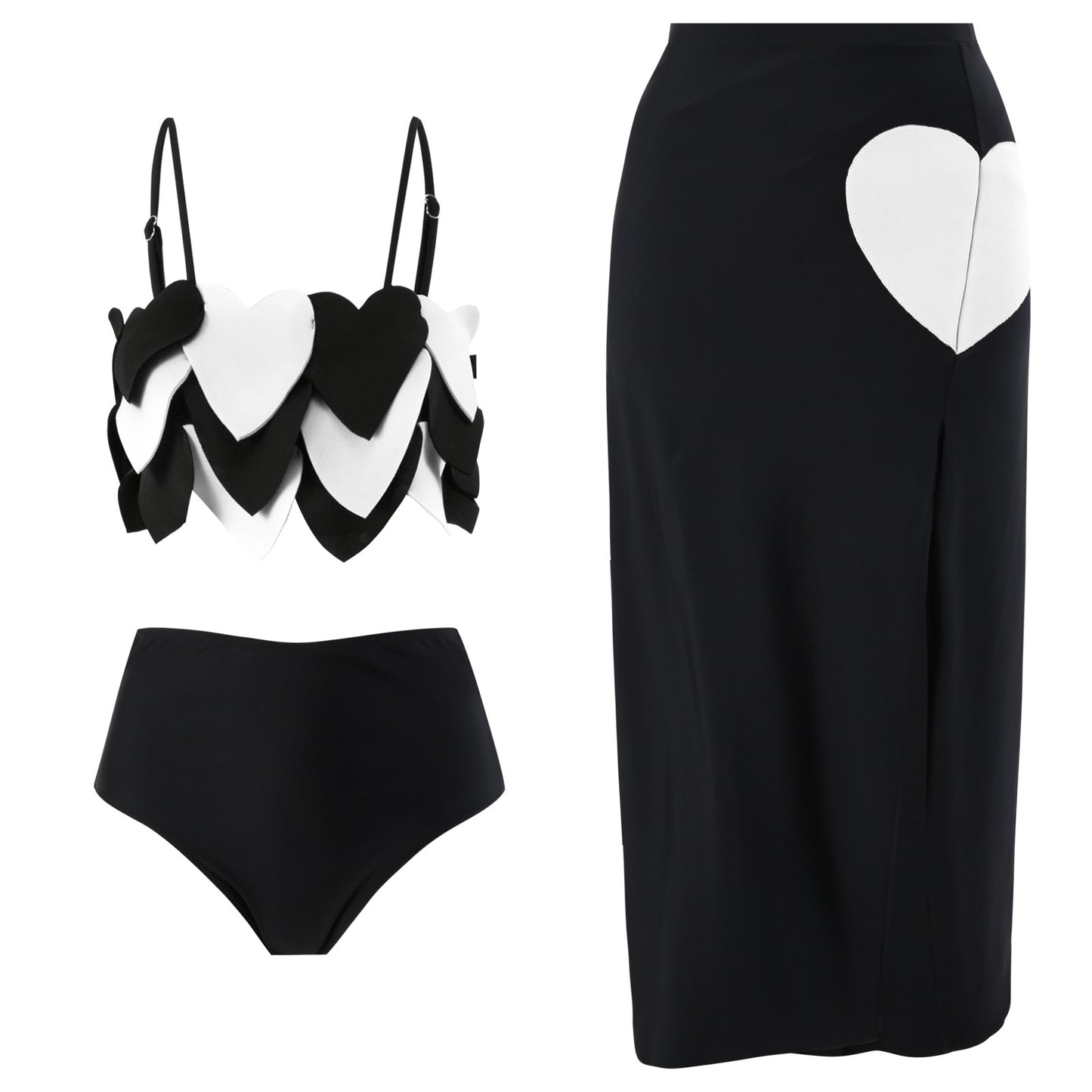 Women's bikini set with heart appliqués and high-waisted skirt Ivyshape
