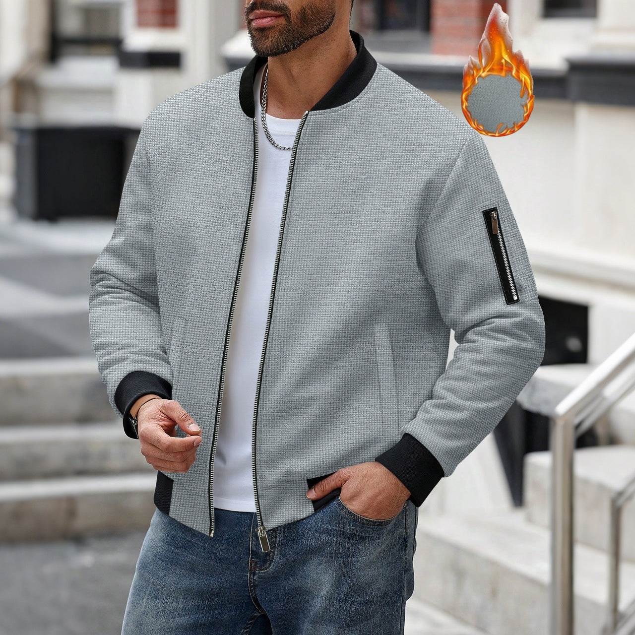 Men's sporty bomber jacket with zipper and textured design Ivyshape