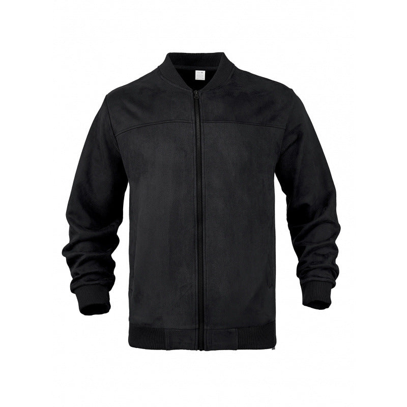 Men's suede bomber jacket with trendy stand-up collar and practical pockets Ivyshape