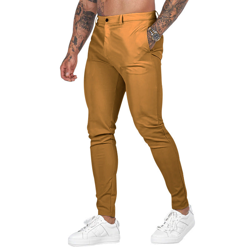 Men's Slim-Fit Chino Pants with Modern Design and Elastic Waist Ivyshape