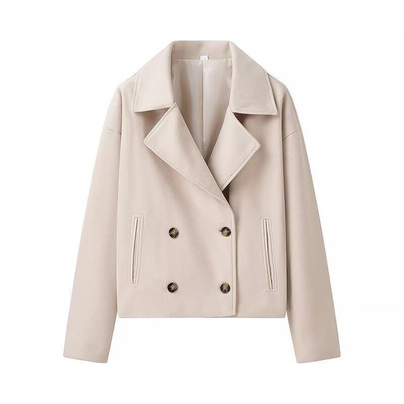 Women elegant wool jacket with double button placket and modern details Ivyshape