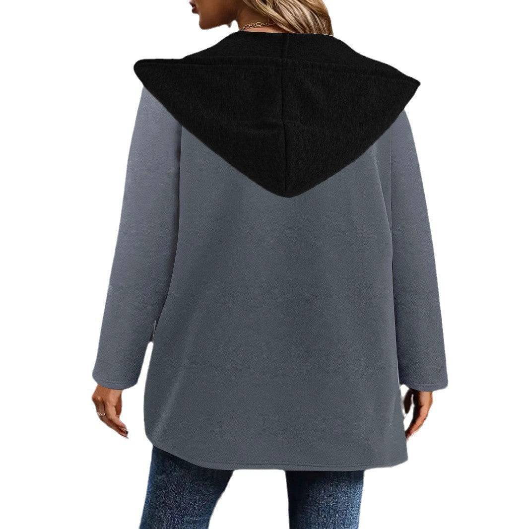 IvyShape | Color Block Hooded Cardigan Sweatshirt