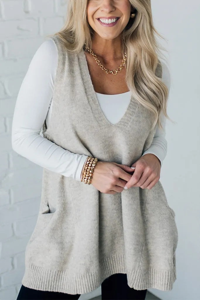 IvyShape | V-neck pockets knitted vest