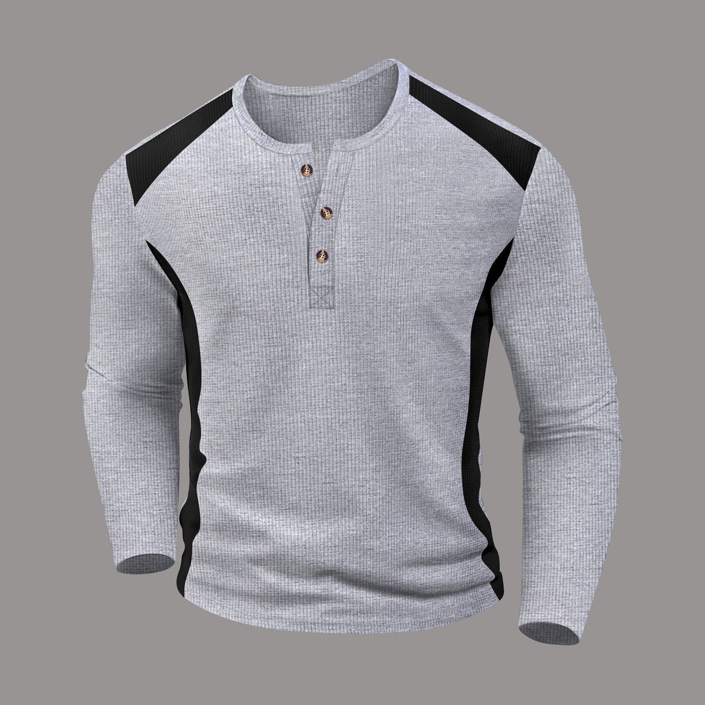 Men's long sleeve Henley shirt made of breathable material with contrast details Ivyshape