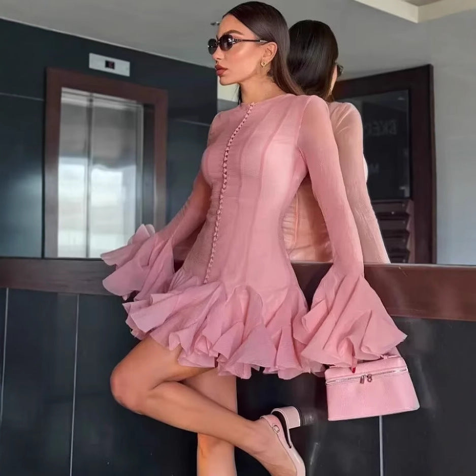 Ladies Fringe Dress with Flowing Ruffle Hem Ivyshape