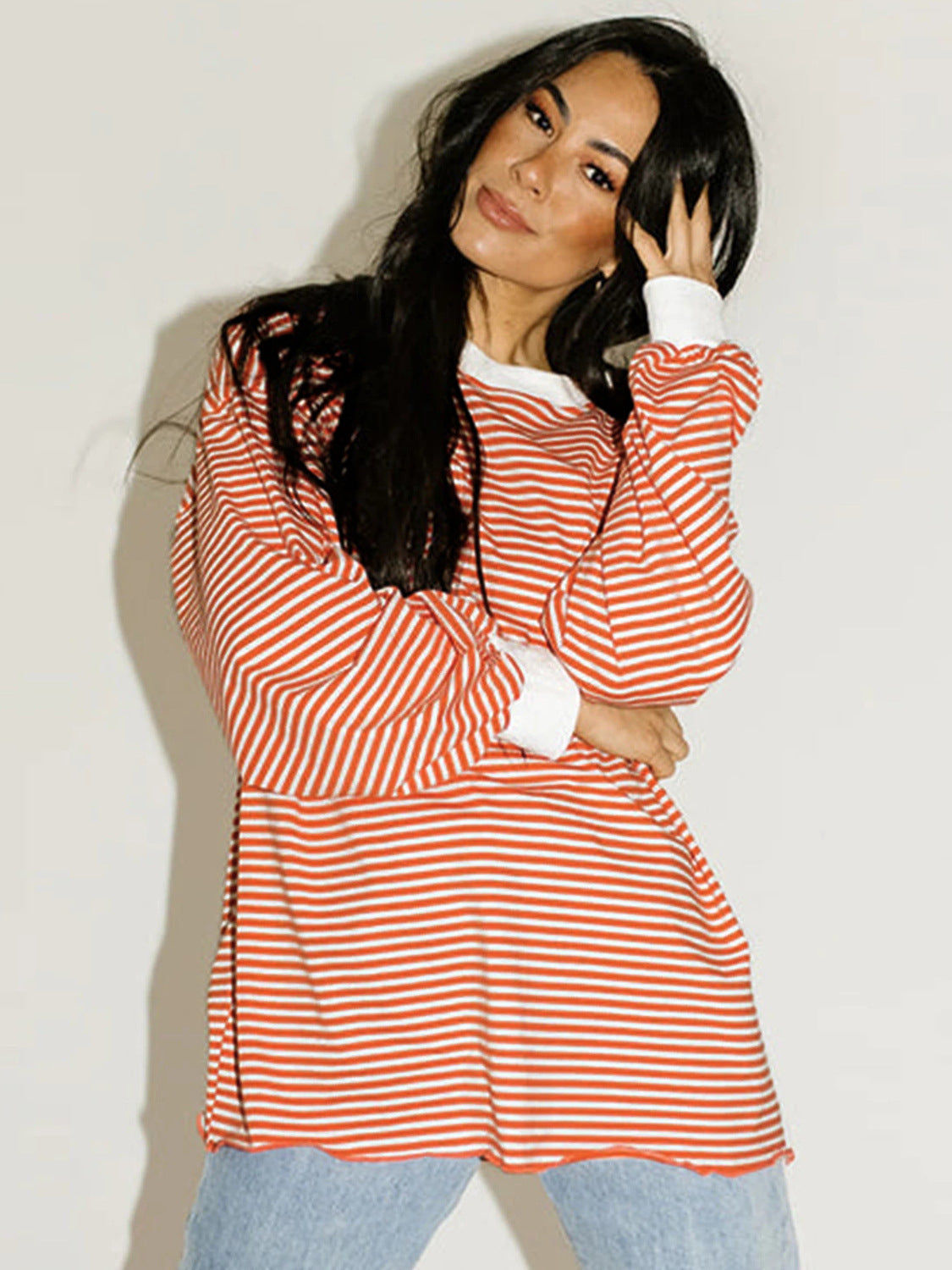 IvyShape | Striped long sleeve sweatshirt