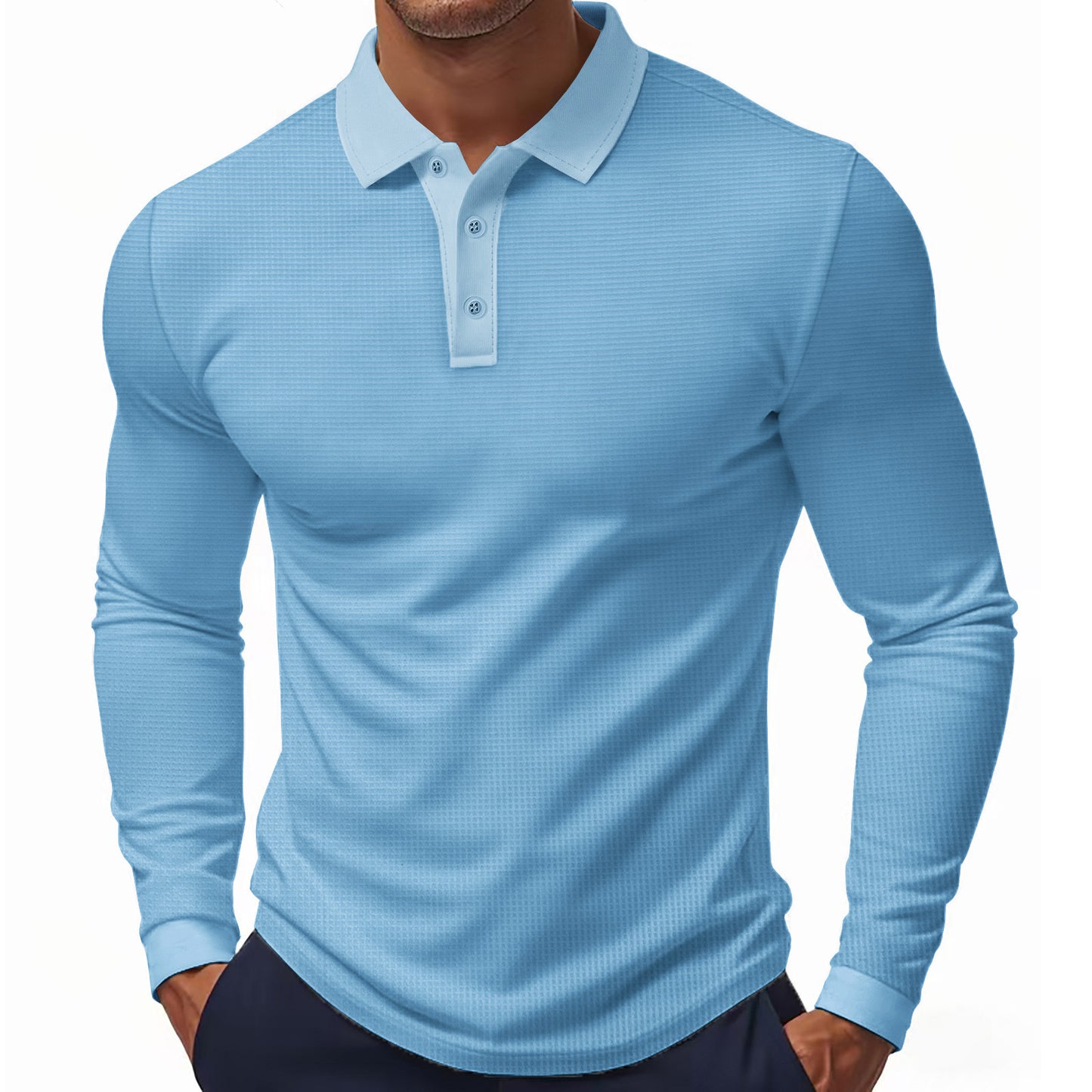 Men's Long Sleeve Polo Shirt with Textured Fabric Ivyshape
