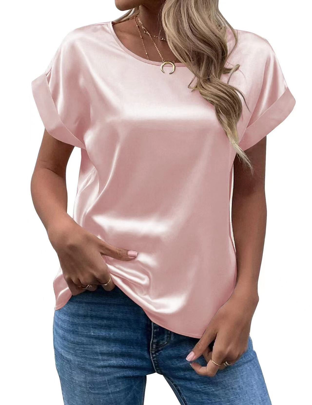 IvyShape | Women's Short Sleeve Satin Shirt