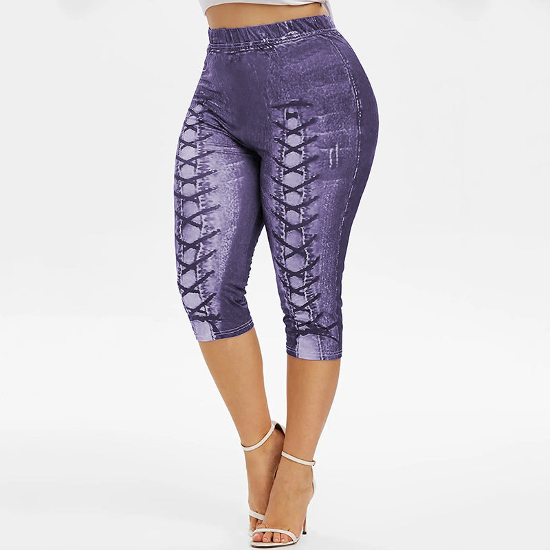 Women Figure-Hugging 3/4 Leggings with Lace-Up Details Ivyshape