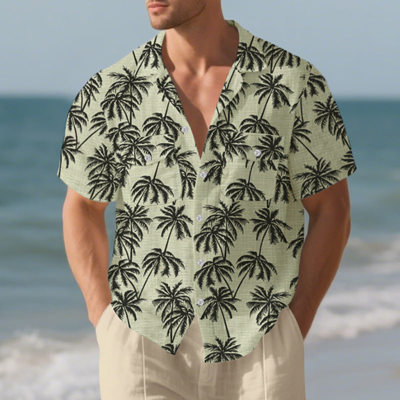 Men's short sleeve shirt with tropical palm pattern and breathable structure Ivyshape