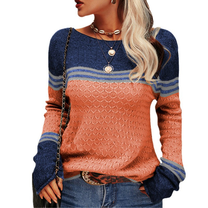 IvyShape | Striped Color Block Round Neck Sweater