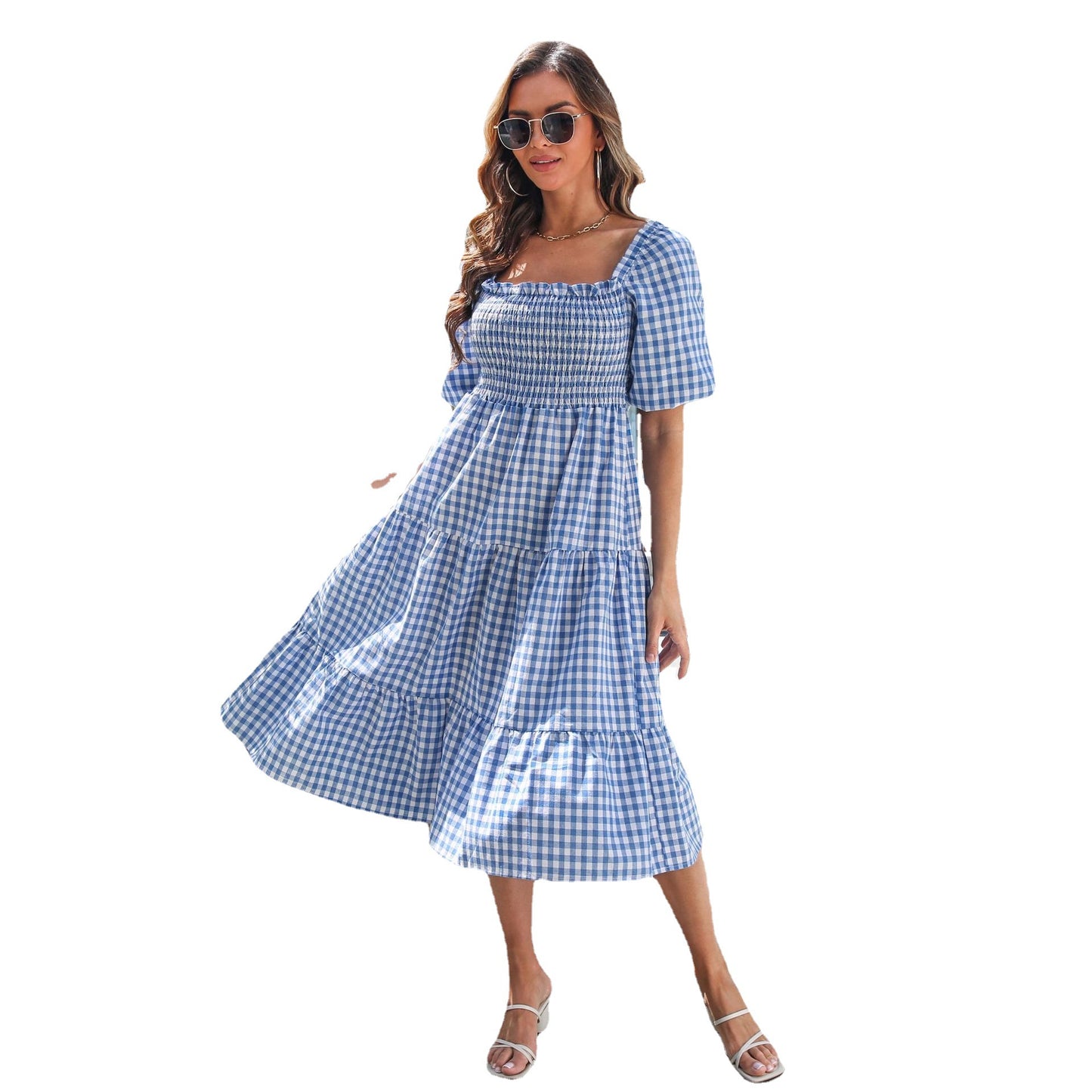 Women's Maxi Dress with Check Pattern Ivyshape