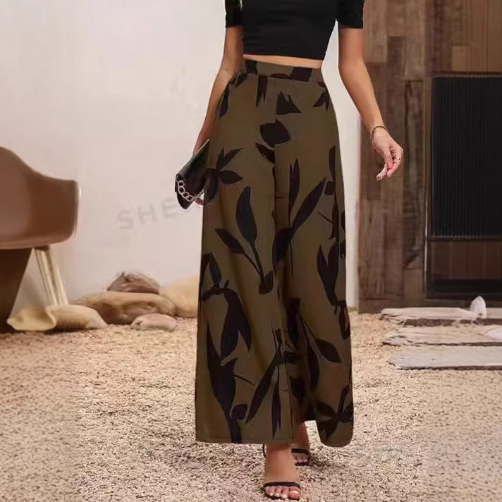 Women Wide Cut Palazzo Pants with Floral Pattern and Elegant Waistband Ivyshape