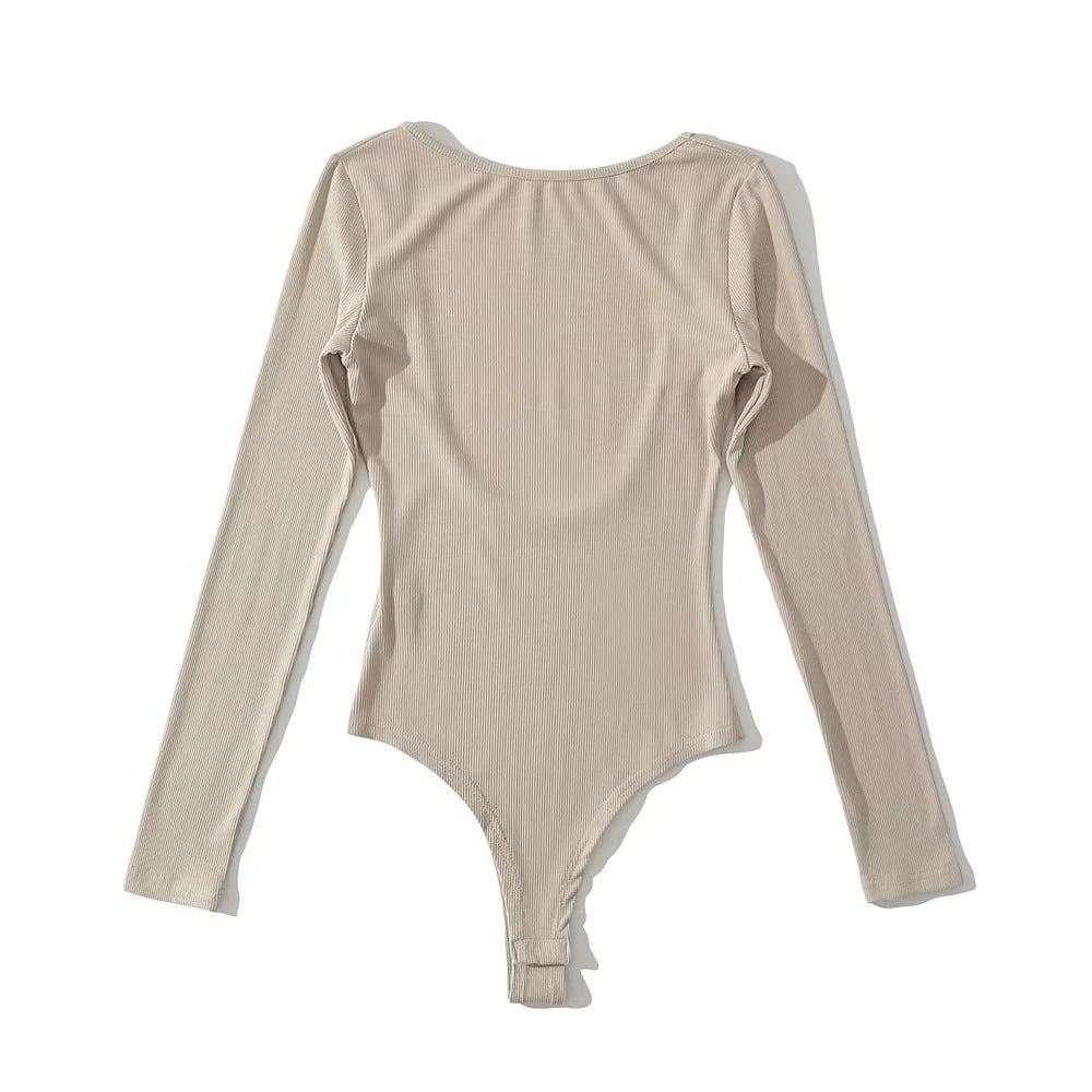 Women Long Sleeve Bodysuit with Rib Texture Ivyshape