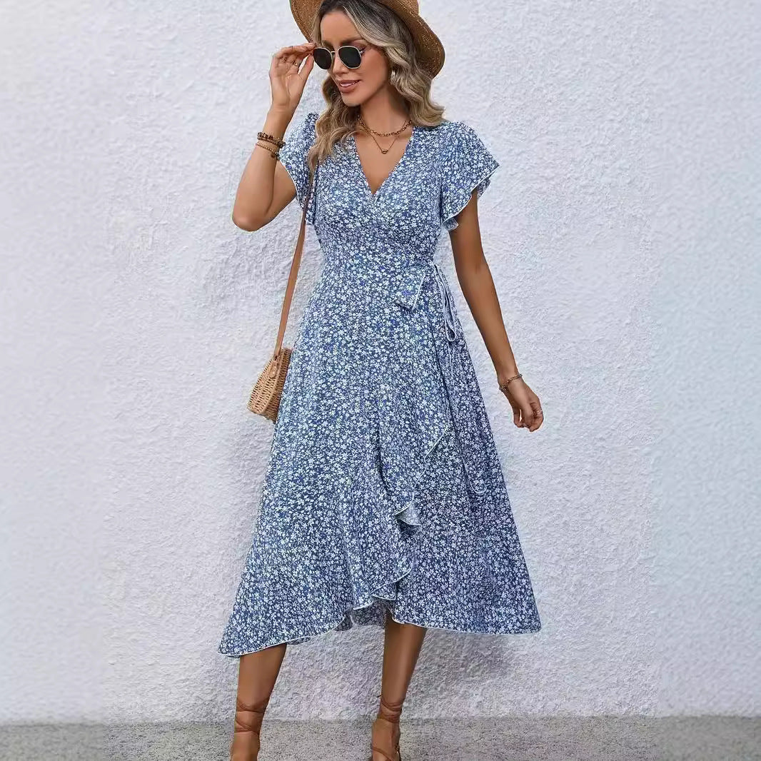 Women Elegant Wrap Dress with Ruffle Details Ivyshape