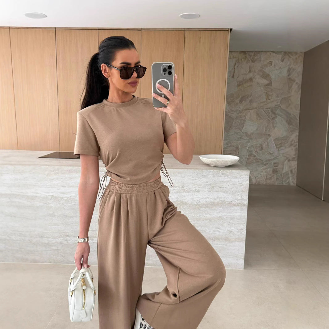 Women's Leisure High-Cut Lounge Pants Set Ivyshape