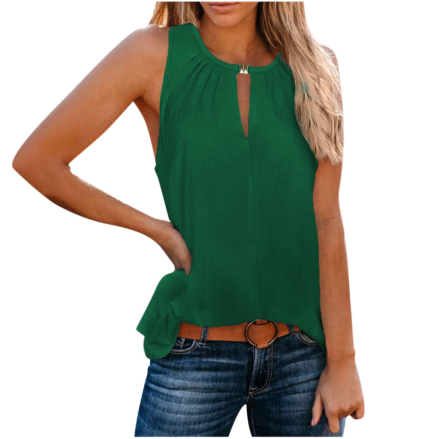 Women Elegant sleeveless top with decorative neckline and pleats Ivyshape