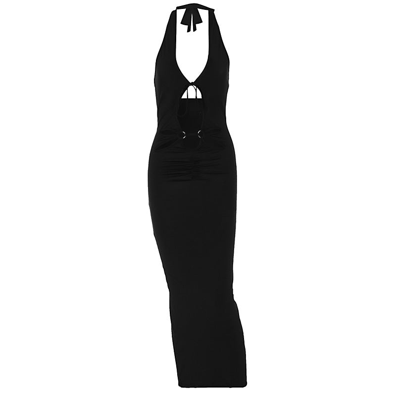 Women Figure-hugging Cut-Out Maxi Dress with Deep V-Neck and Elegant Back Ivyshape