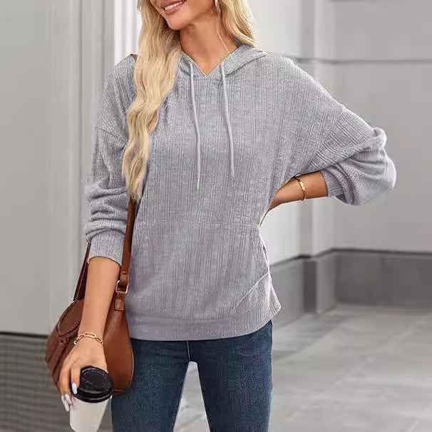 Women's Oversized Hooded Sweatshirt with Textured Design Ivyshape