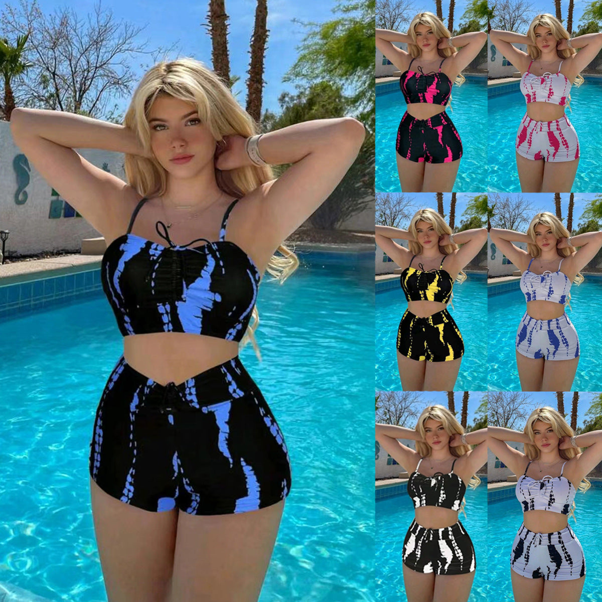 Women's top with casual shorts and contrasting tie-dye pattern Ivyshape