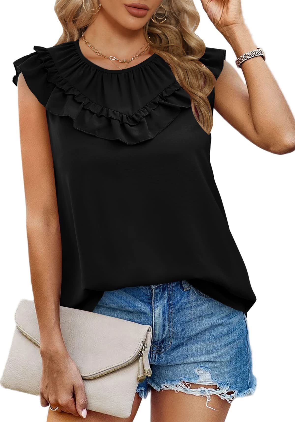 Women's pleated blouse with ruffle details Ivyshape