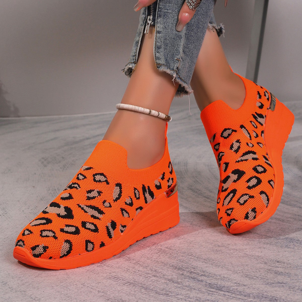 Women's Comfortable Slip-On Wedge Shoes with Elastic Upper Ivyshape