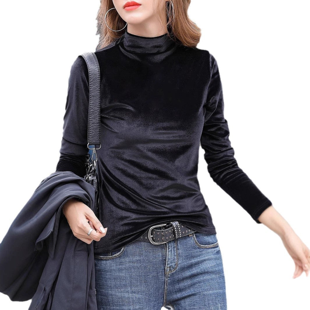 Ladies Elegant Velour Top with High Collar Ivyshape