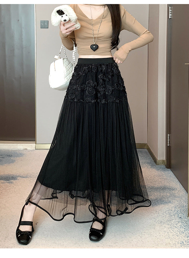 Women Elegant Tulle Skirt with Floral Detail Ivyshape