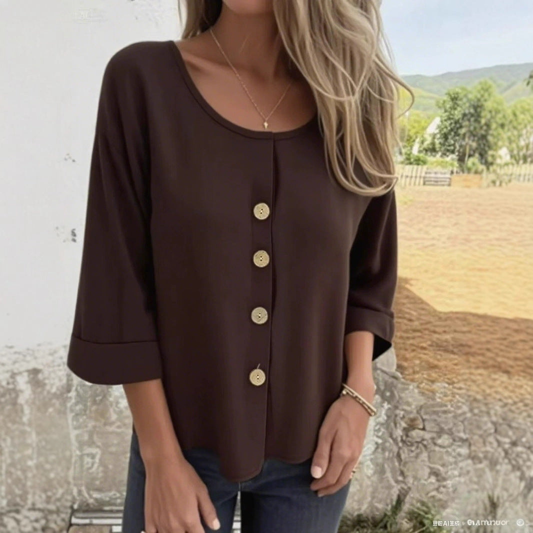 Ladies Elegant and Casual Blouse Shirt with Button Detail Ivyshape